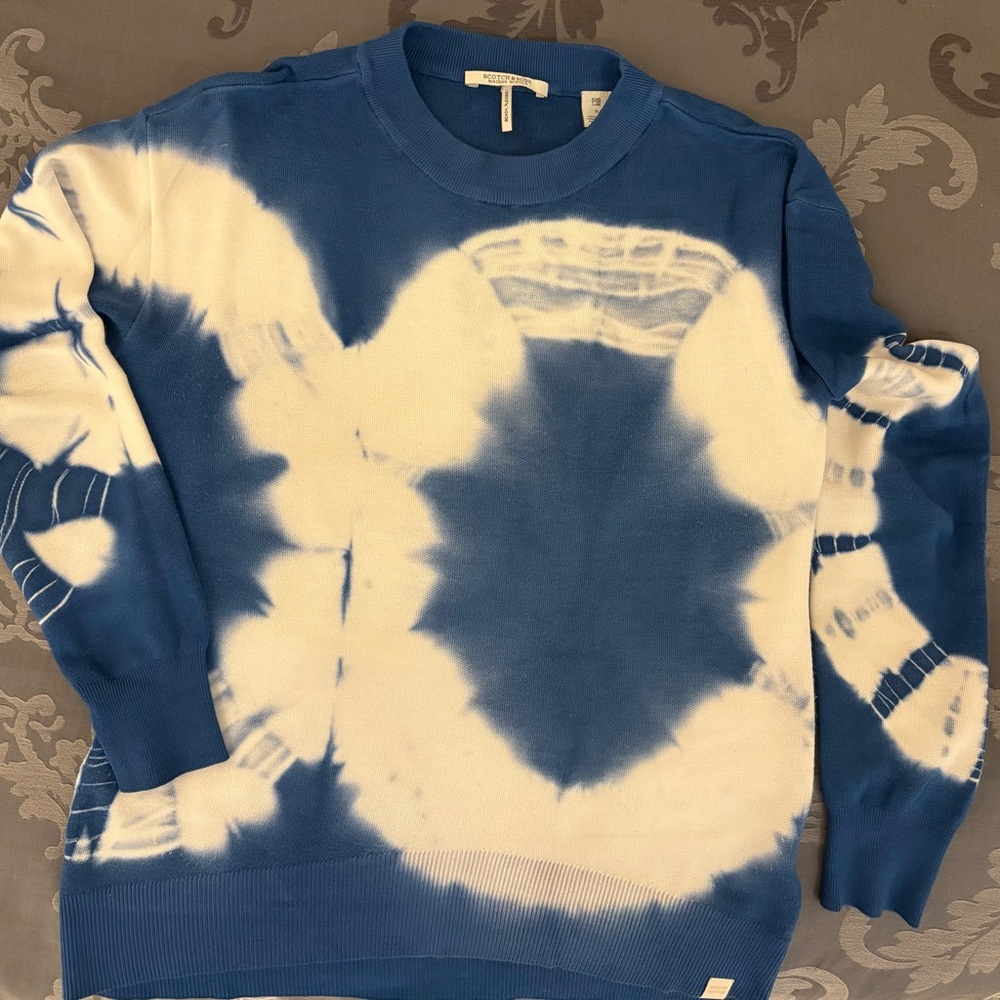 Scotch & Soda Indigo and Cream Patterned Crewneck Sweater